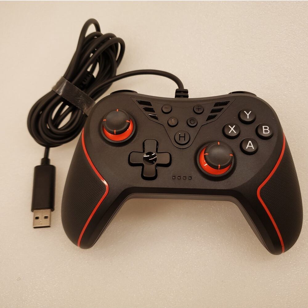 T43 Wired Controller for Switch, PC, and TV with Ergonomic Grip (Black/Red)